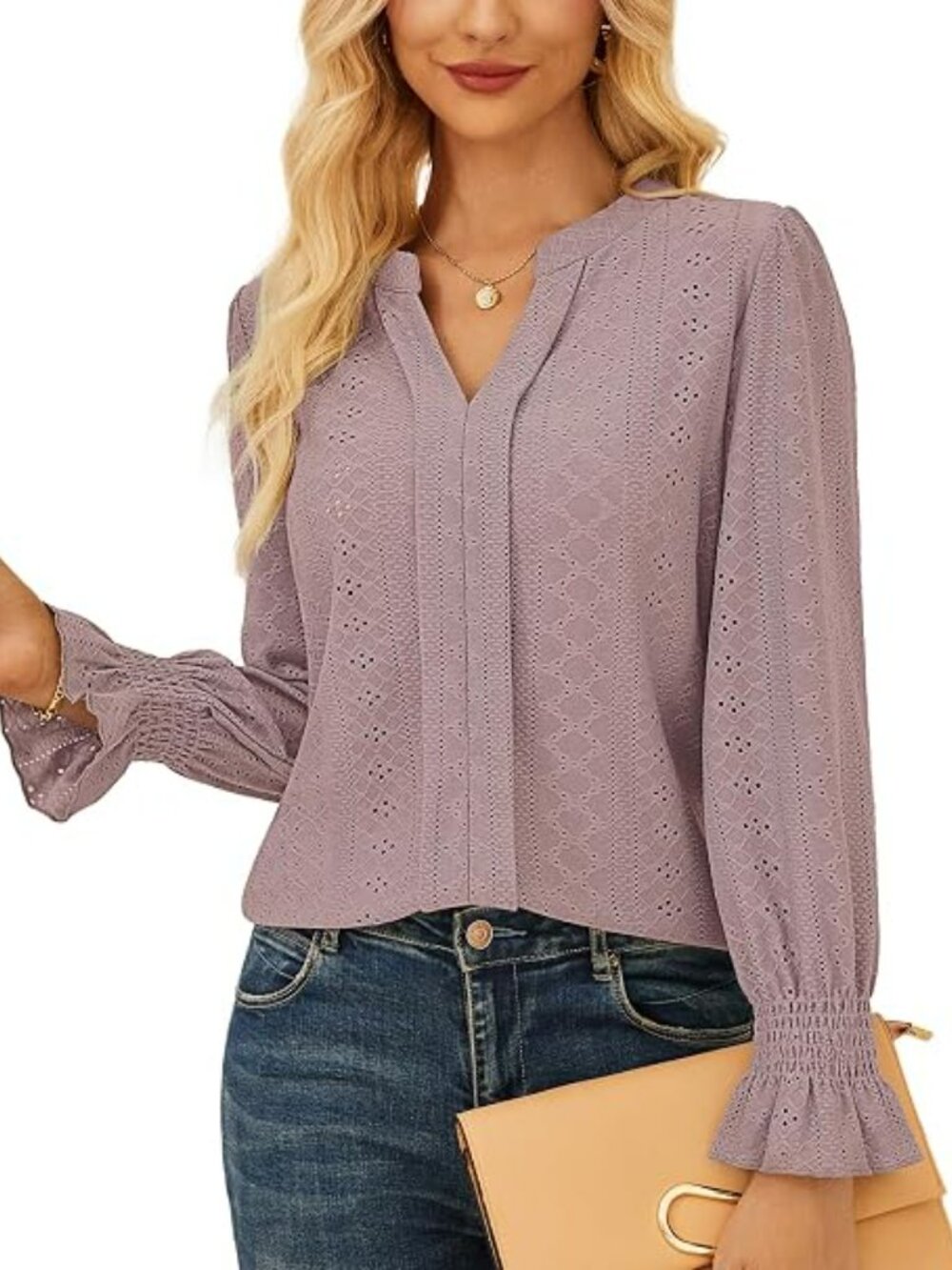 Grace Karin Rose Eyelet Peasant Blouse